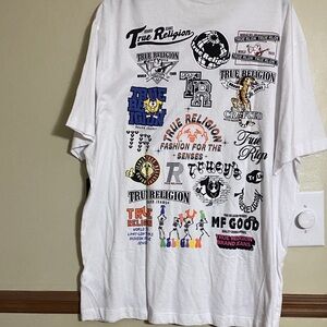 True Religion White Short Sleeve Graphic Logo Tee with Multicolor Accents